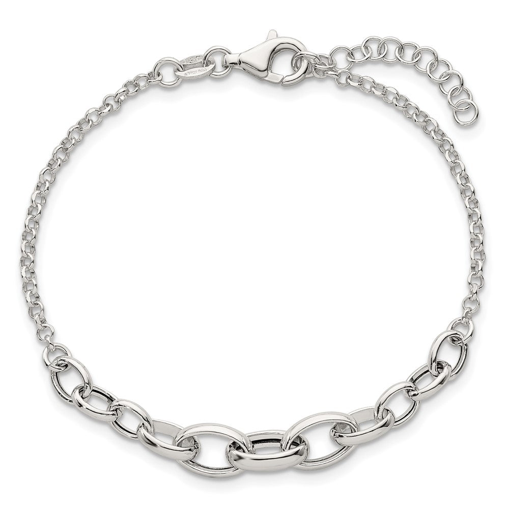 Sterling Silver Polished Fancy Graduated Cable Link 7 Inch with 1 Inch Extension Bracelet QG6935-7