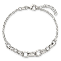 Sterling Silver Polished Fancy Graduated Cable Link 7 Inch with 1 Inch Extension Bracelet QG6935-7