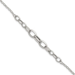 Sterling Silver Polished Fancy Graduated Cable Link 7 Inch with 1 Inch Extension Bracelet QG6935-7