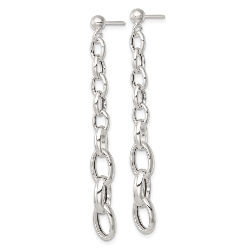 QG6935E Sterling Silver Polished Graduated Cable Link Post Dangle Earrings
