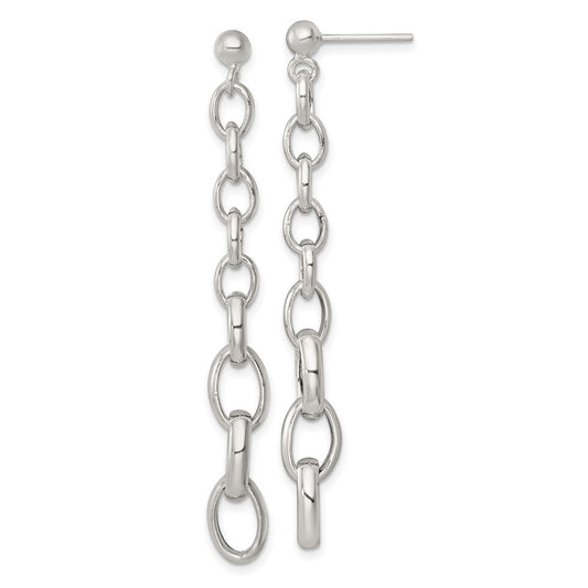 QG6935E Sterling Silver Polished Graduated Cable Link Post Dangle Earrings