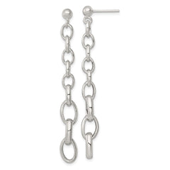 QG6935E Sterling Silver Polished Graduated Cable Link Post Dangle Earrings