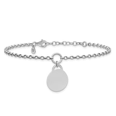 Sterling Silver Rhodium-plated Polished 7 inch with 1 inch extender Round Disc Bracelet QG6936-7