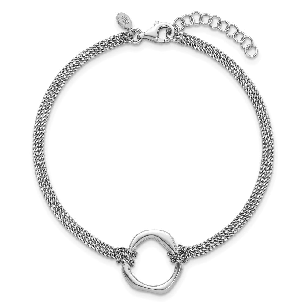 Sterling Silver Rhodium-plated Polished 7 inch with 1 inch extender Abstract 2-Strand Bracelet QG6937-7