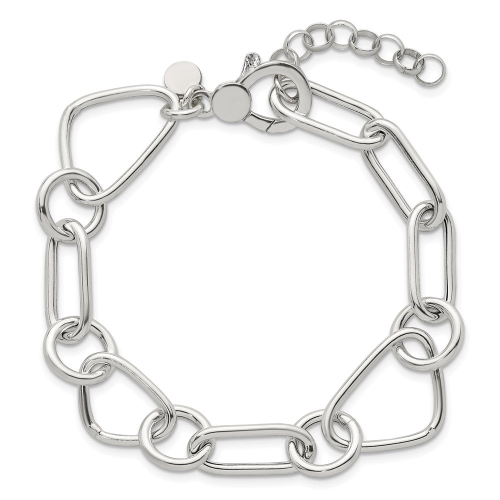 Sterling Silver Polished Triangle Round and Oval Link 8 inch with 1 inch extender Bracelet QG6938-8