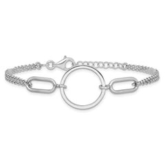 Sterling Silver Rhodium-plated Polished Circle 7 inch with 0.75 inch extension Bracelet QG6939-7