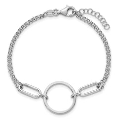 Sterling Silver Rhodium-plated Polished Circle 7 inch with 0.75 inch extension Bracelet QG6939-7