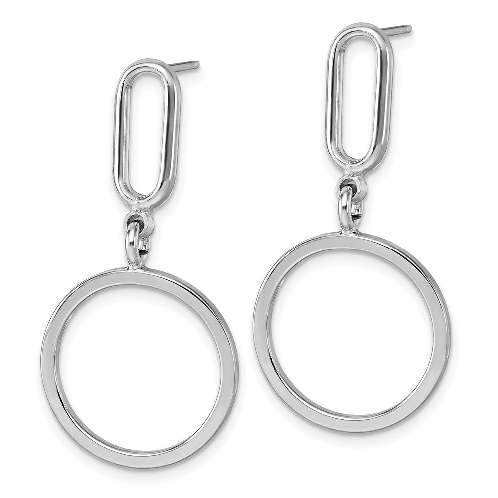 QG6939E Sterling Silver Rhodium-plated Polished Circle Post Dangle Earrings