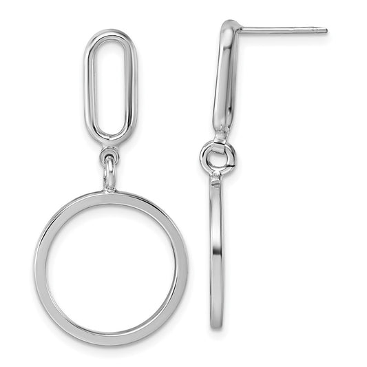 QG6939E Sterling Silver Rhodium-plated Polished Circle Post Dangle Earrings