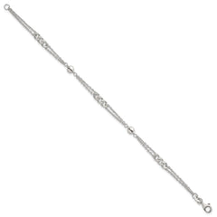 Sterling Silver Polished and Beaded Fancy Double-Strand Link 7.25 inch Bracelet QG6942-7.25