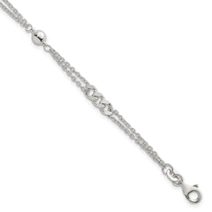 Sterling Silver Polished and Beaded Fancy Double-Strand Link 7.25 inch Bracelet QG6942-7.25