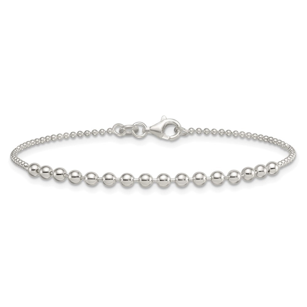 Sterling Silver Polished Center Beaded 7.5 Inch Bracelet QG6943-7.5