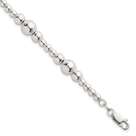 Sterling Silver Polished and Multi-Size Beads 7.5 Inch Bracelet QG6944-7.5