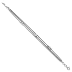 Sterling Silver Rhodium-plated Beaded Triple Strand Mesh 7 inch with 0.5 inch Extension Bracelet QG6946-7