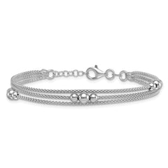 Sterling Silver Rhodium-plated Beaded Triple Strand Mesh 7 inch with 0.5 inch Extension Bracelet QG6946-7
