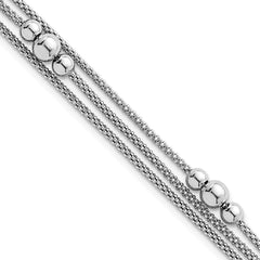 Sterling Silver Rhodium-plated Beaded Triple Strand Mesh 7 inch with 0.5 inch Extension Bracelet QG6946-7