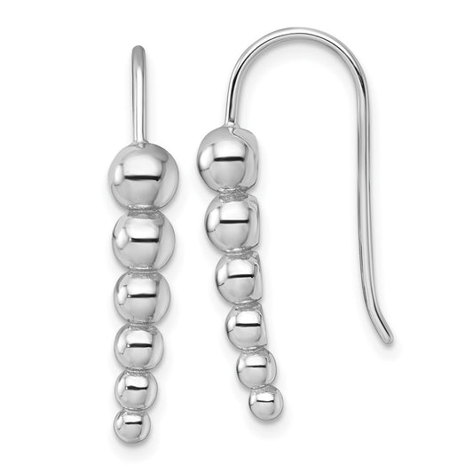 QG6949E Sterling Silver Rhodium-plated Graduated Beaded Shepherd Hook Earrings