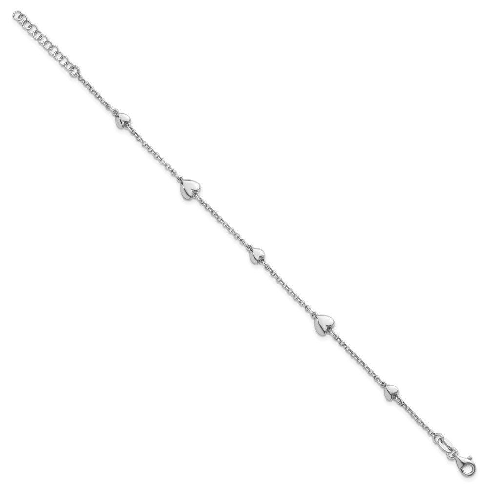 Sterling Silver Rhodium-plated Polished Five Puffed Hearts 7 inch with 1 inch Extender Bracelet QG6951-7