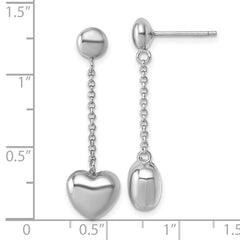 QG6951E Sterling Silver Rhodium-plated Polished Puffed Heart Post Dangle Earrings