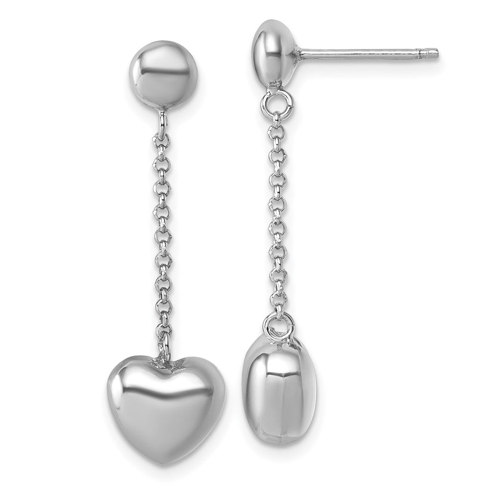 QG6951E Sterling Silver Rhodium-plated Polished Puffed Heart Post Dangle Earrings
