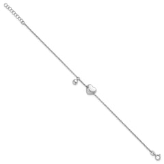 Sterling Silver Rhodium-plated Polished Puffed Heart and Ball 7 inch with 1 inch Extender Bracelet QG6952-7