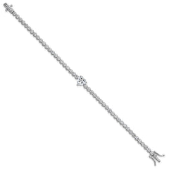 Sterling Silver Rhodium-plated Polished Round and Heart CZ 7.25 Inch Bracelet QG6954-7.25