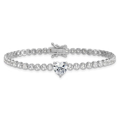Sterling Silver Rhodium-plated Polished Round and Heart CZ 7.25 Inch Bracelet QG6954-7.25