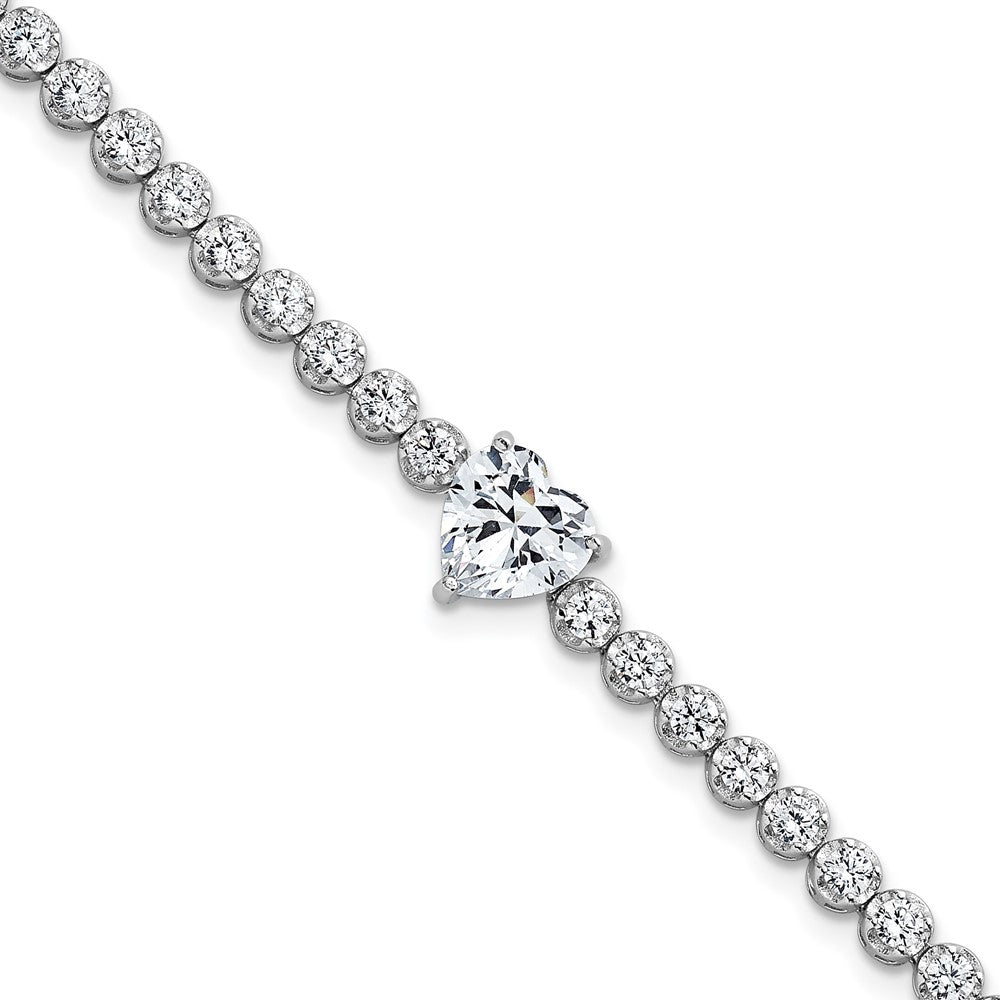 Sterling Silver Rhodium-plated Polished Round and Heart CZ 7.25 Inch Bracelet QG6954-7.25