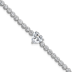 Sterling Silver Rhodium-plated Polished Round and Heart CZ 7.25 Inch Bracelet QG6954-7.25