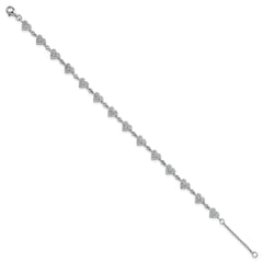 Sterling Silver Rhodium-plated Polished Pave CZ Hearts 7 Inch with 1 Inch Extension Bracelet QG6956-7