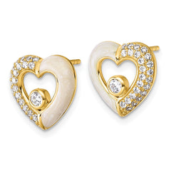 QG6957EGP Sterling Silver Gold-tone Polished CZ and Champagne Enamel Open Heart Post Earrings