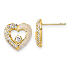 QG6957EGP Sterling Silver Gold-tone Polished CZ and Champagne Enamel Open Heart Post Earrings