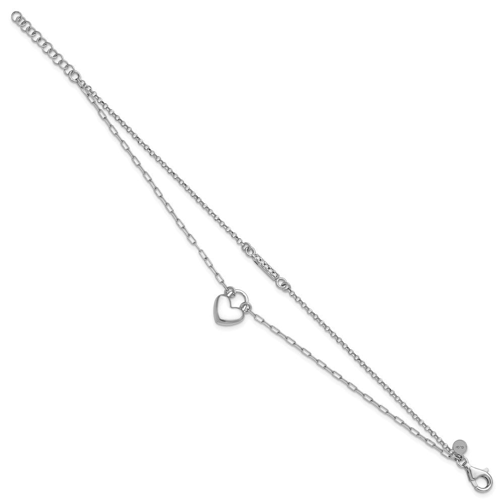 Sterling Silver Rhodium-plated CZ Puffed Heart 7 inch with 1 inch extender 2-strand Bracelet QG6959-7