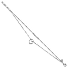 Sterling Silver Rhodium-plated CZ Puffed Heart 7 inch with 1 inch extender 2-strand Bracelet QG6959-7