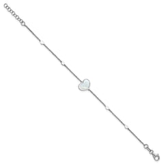 Sterling Silver Rhodium-plated Mother of Pearl Heart 6.5 inch with 1 inch extension Bracelet QG6963-6.5