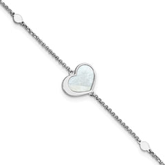 Sterling Silver Rhodium-plated Mother of Pearl Heart 6.5 inch with 1 inch extension Bracelet QG6963-6.5