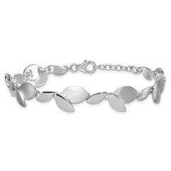 Sterling Silver Rhodium-plated Brushed and Polished Fancy Leaves 7.5 inch with 0.75 inch Extension Bracelet QG6969-7.5