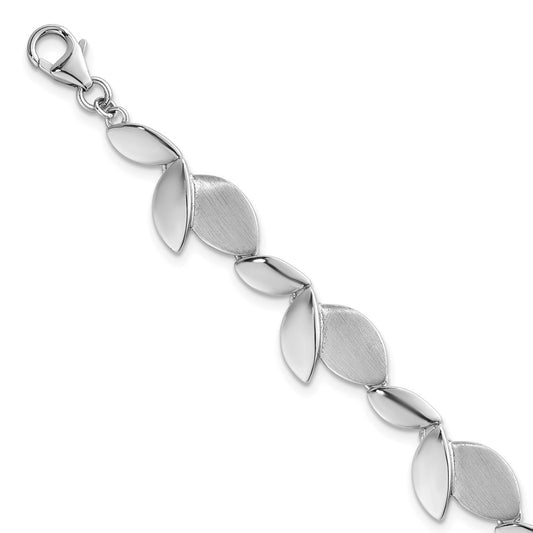 Sterling Silver Rhodium-plated Brushed and Polished Fancy Leaves 7.5 inch with 0.75 inch Extension Bracelet QG6969-7.5