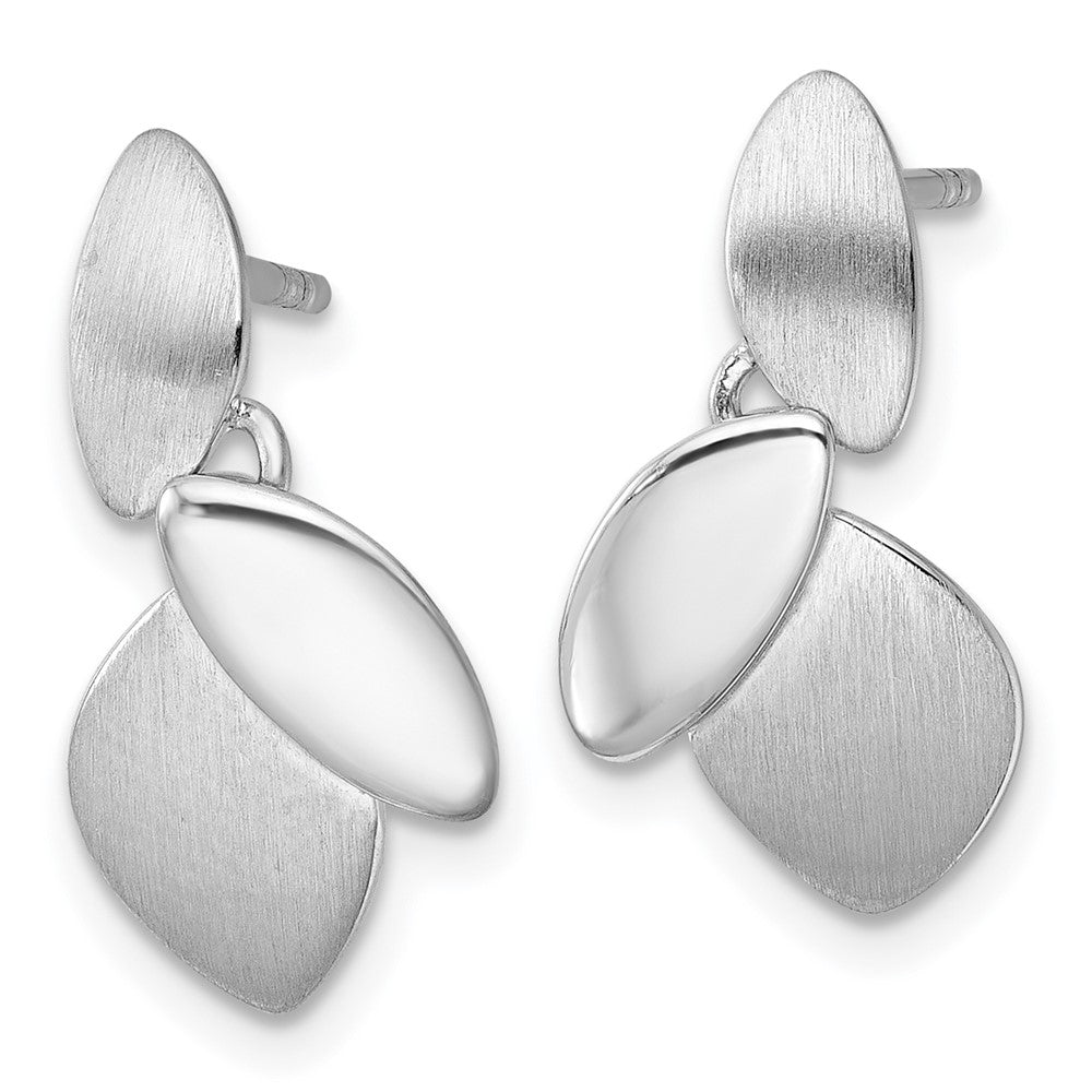 QG6969E Sterling Silver Rhodium-plated Brushed and Polished Fancy Leaves Dangle Post Earrings