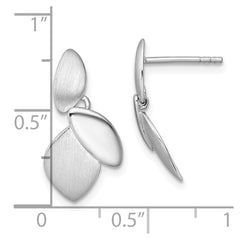 QG6969E Sterling Silver Rhodium-plated Brushed and Polished Fancy Leaves Dangle Post Earrings