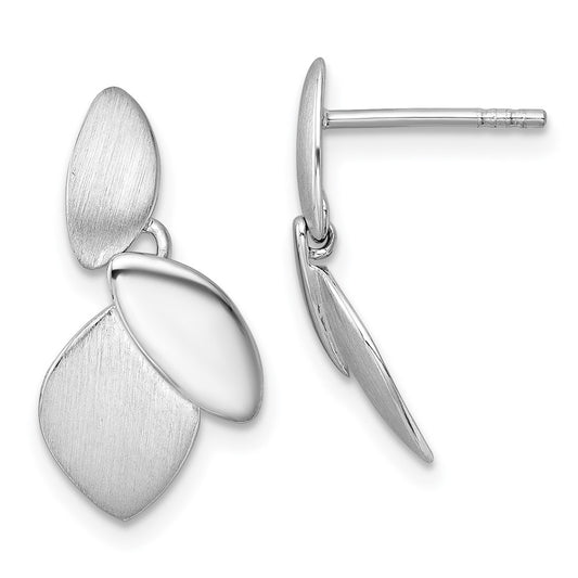 QG6969E Sterling Silver Rhodium-plated Brushed and Polished Fancy Leaves Dangle Post Earrings