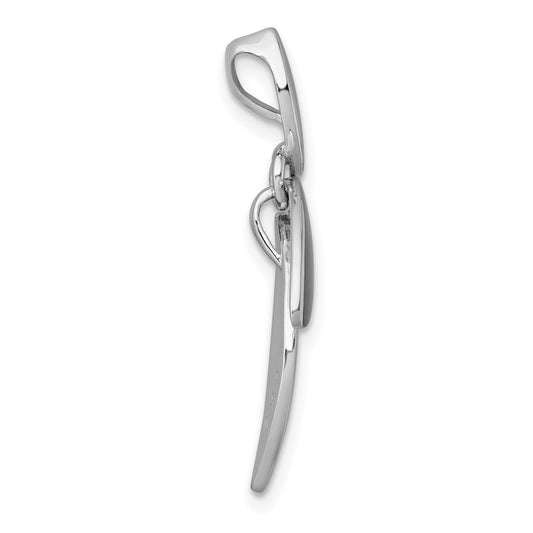 Sterling Silver Rhodium-plated Brushed and Polished Fancy Leaves Chain Slide Pendant QG6969P