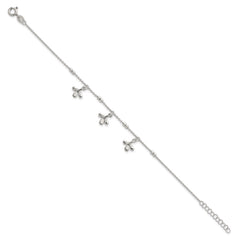Sterling Silver Polished and Beaded with Three Leaf Dangles 7 inch with 1 inch Extension Bracelet QG6970-7