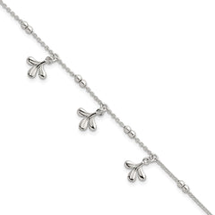 Sterling Silver Polished and Beaded with Three Leaf Dangles 7 inch with 1 inch Extension Bracelet QG6970-7