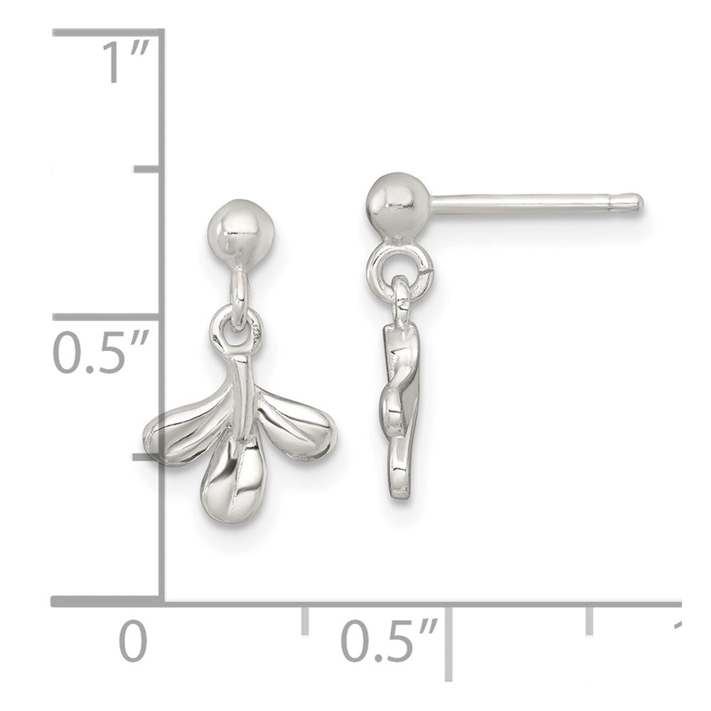 QG6970E Sterling Silver Polished Three Leaf Dangle Post Earrings
