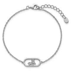 Sterling Silver Rhodium-plated CZ Oval with Butterfly 7 inch with 1 inch Extension Bracelet QG6973-7
