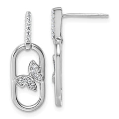 QG6973E Sterling Silver Rhodium-plated CZ Oval Dangle With Butterfly Post Earrings