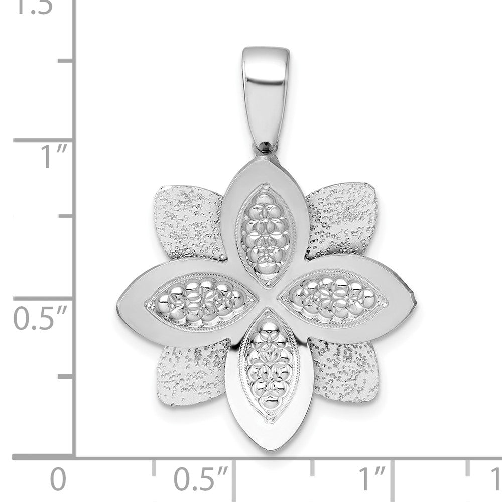 Sterling Silver Rhodium-plated Polished Brushed and Textured Flower Pendant QG6974P
