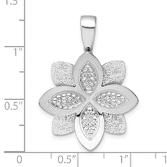 Sterling Silver Rhodium-plated Polished Brushed and Textured Flower Pendant QG6974P