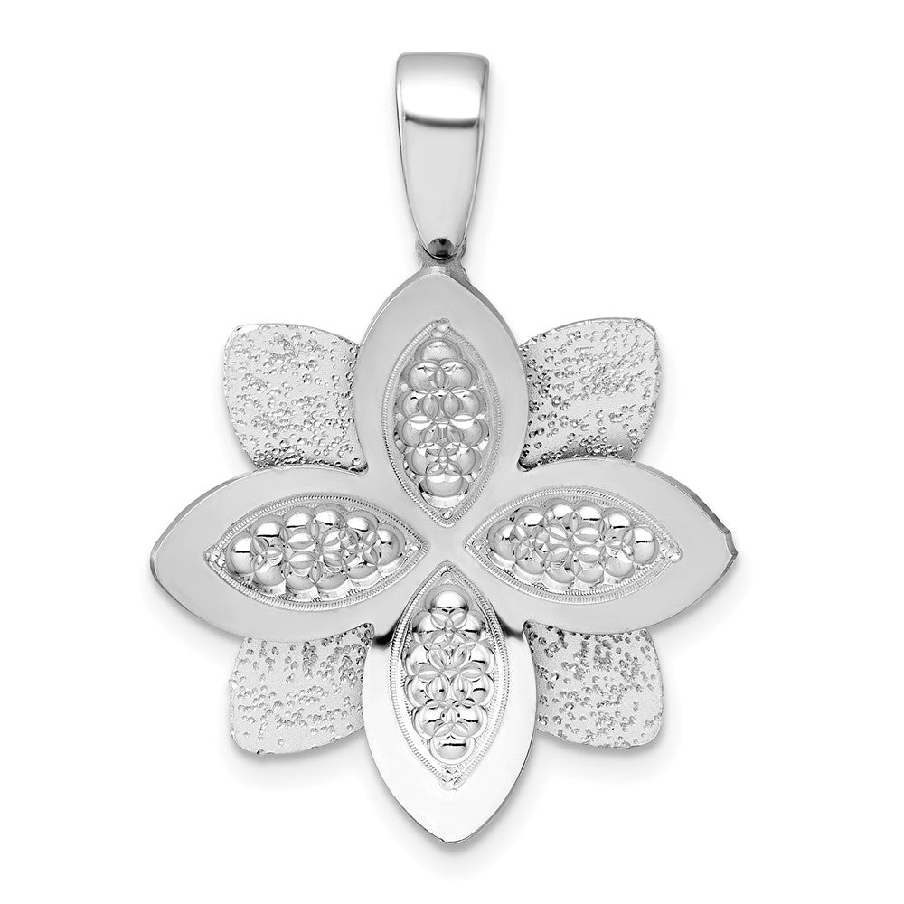 Sterling Silver Rhodium-plated Polished Brushed and Textured Flower Pendant QG6974P